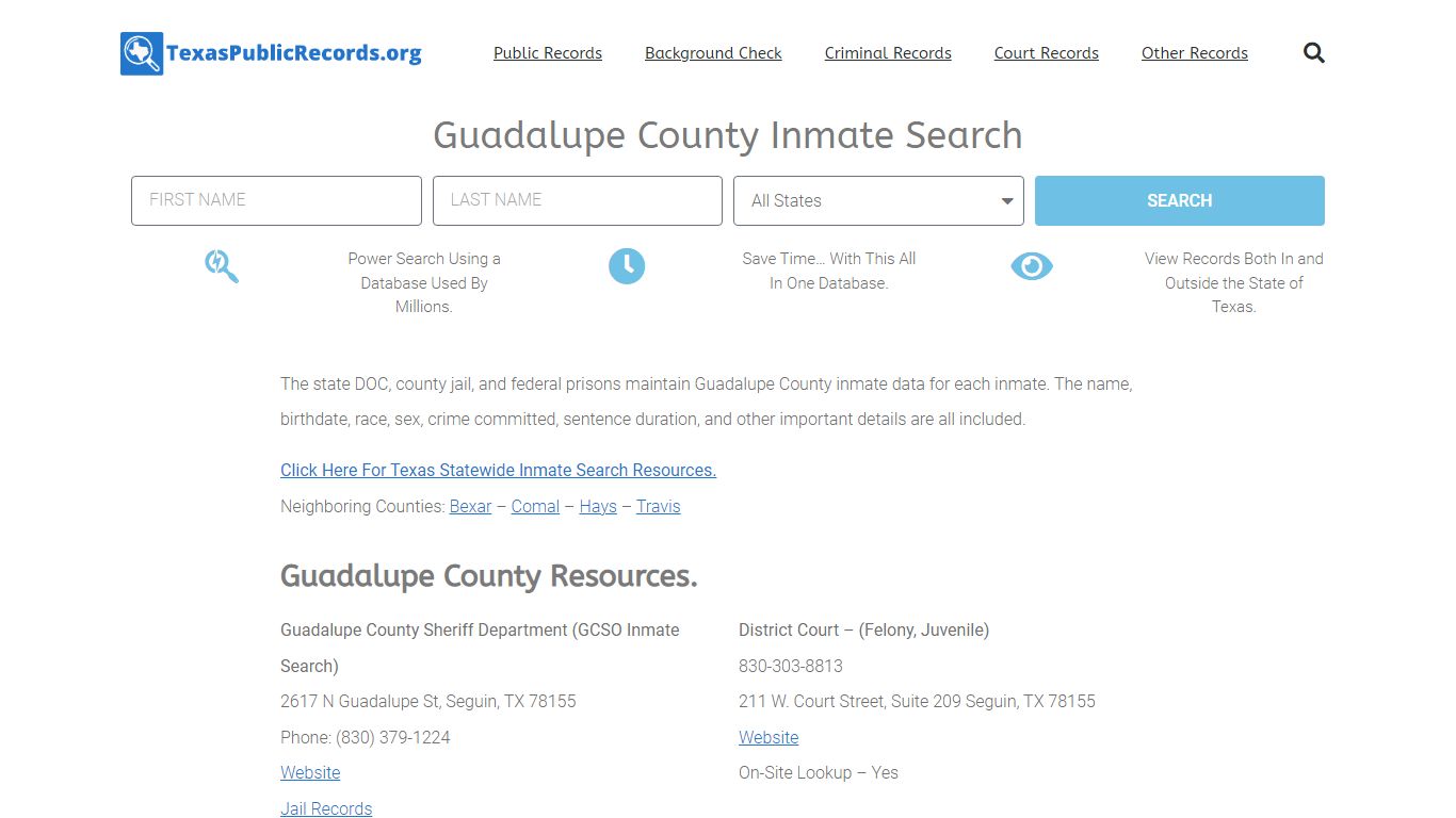 Guadalupe County Inmate Search - GCSO Current & Past Jail Records